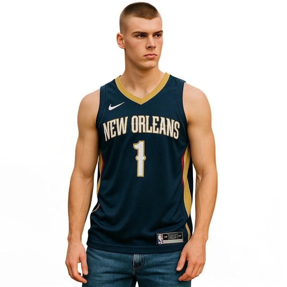 Nike NBA New Orleans Zion Williamson Swingman Jersey‎ Mens Size Large Blue Gold